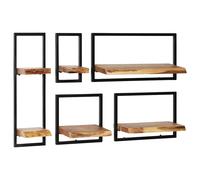 Wall Shelf Set Picture Ledges Display Unit Solid Acacia Wood and Steel vidaXL