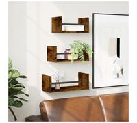 Wall Shelf Set - Smoked Oak Engineered Wood 40x16x14cm 3-Tier Modern Storage Set