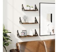Wall Shelf Set Smoked Oak Engineered Wood & Metal 37x12x13cm 3-Piece Display XL
