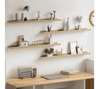 Wall Shelf Set White & Sonoma Oak MDF 80x9x3 cm 4pcs Floating Display Heavy-Duty