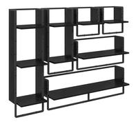 vidaXL 9 Shelf Black Oak Wall Shelf Set of 6