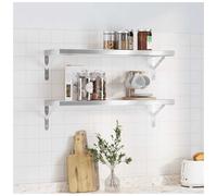 Wall Shelf Silver 75x23.5x3cm Brushed Stainless Steel Floating 50kg Load 2pcs UK