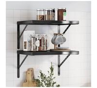 Wall Shelf Stainless Steel Black Brushed 50x40cm Heavy Duty Floating 50kg Pair.