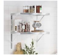 Wall Shelf Stainless Steel Silver Floating 2 pcs 50x40 cm. Modern Wall-Mounted