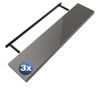 Wall shelf Suspended shelf 110cm set of 3 high-gloss grey + bracket