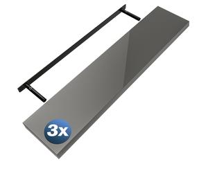 Wall shelf Suspended shelf 110cm set of 3 high-gloss grey + bracket