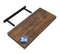 Wall shelf Suspended shelf 50cm set of 3 dark oak + bracket