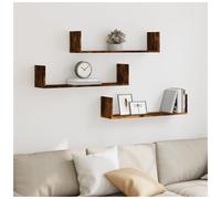 Wall Shelf Trio 3pcs Smoked Oak 80x18x18cm Engineered Wood Slim Floating Shelves