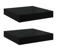 vidaXL 2x Floating Wall Shelves High Gloss Black MDF Bookcase Display Storage