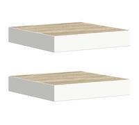 vidaXL 2x Floating Wall Shelves Oak and White MDF Bookcase Wall Board CD Rack