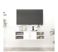 Wall Shelf White 102x30x29cm Engineered Wood Modern Slim 6 Shelves 2 Flush Doors