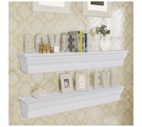 Wall Shelf White MDF 61x9.5x9cm Baroque Style Pack of 2 Floating Elegant Shelves