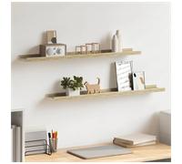 Wall Shelf white & sonoma oak MDF 80x9x3 cm 2pcs high gloss floating wallmounts