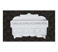 Wall Shelf with 3 Drawers & 2 Hooks White MDF 48.5x13x37.5cm Storage Compact 3pc