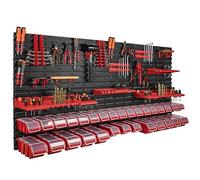 Wall Shelf with 30 Storage Boxes with Lid, Tool Holders, Stacking Boxes, for Workshop, Workbench, 178 x 78 cm