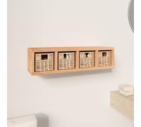 Wall Shelf with Baskets Solid Walnut Wood Storage Shelf 62x18x16cm Rustic