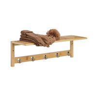 Wall shelf with hook rail 5 Hooks Natural Finish Wall-mounted Towel Rack