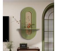 Wall Shelf with Rattan Weaving Vase for Plant Display, Modern Home Decor in Living Room and Entrance