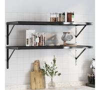 Wall Shelves 100x40cm Black Stainless Steel Floating Heavy Duty 50kg Pair -2pcs