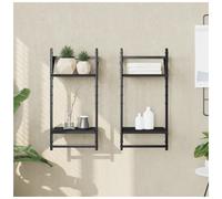 Wall Shelves 2-Tier Black 30x25x65 cm Engineered Wood & Metal Floating Rack Bar