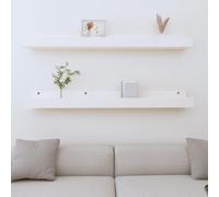 Wall Shelves 2pc Solid Pine Wood Floating White 110x12x9 cm Rustic Display Home