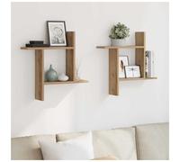 Wall shelves 2pcs Oak 50x12x50cm Eng Wood Floating Display Storage Pair Home Set