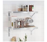 Wall Shelves 2pcs Silver Brushed Stainless Steel 50x23.5cm Floating Shelf 50kg.