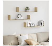 Wall shelves 3pc Sonoma Oak 80x18x18cm Engineered Wood Floating Display Modern.