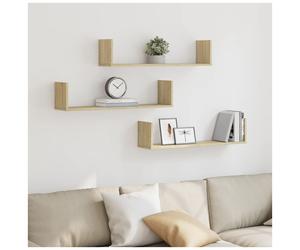 Wall shelves 3pc Sonoma Oak 80x18x18cm Engineered Wood Floating Display Modern.