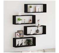 Wall Shelves 4pcs Black Oak Engineered Wood 60x15x23cm Floating Display Home Set