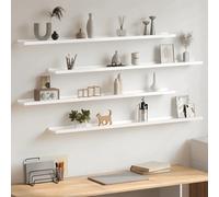 Wall shelves 4pcs High Gloss White MDF 115x9x3 cm Slim Floating Display for home