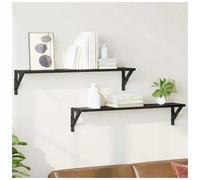 Wall Shelves 80 x 15 x 15.5 cm Black Oak Engineered Wood Metal Frame 2-Shelf Set
