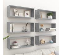 vidaXL Wall Cube Shelf 6 Pcs Concrete Grey 60x15x23 cm Engineered Wood, Grey
