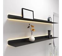 Wall Shelves Floating Shelves, Display Shelf with Built-in Illuminated LED Light, 1pcs Metal Wall Mounted Light Emitting Shelves, for Living Room Office Bedroom,Black,60cm/24in