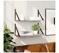 Wall Shelves Grey Sonoma 60x25x25.5cm Engineered Wood Metal Frame 2-Tier 2pcs UK