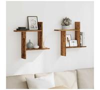 Wall Shelves Set 2pc Old Wood 50x12x50cm Engineered Wood Floating for Home Decor