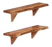 Wall Shelves Set of 2 Solid Acacia Wood 60x20x18 cm Rustic Natural Finish Unique
