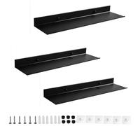 Wall Shelves Set of 3 White 15cm Aluminum Floating Shelves No Drill or Drill Options Stylish Storage for Living Room Bedroom Office Bathroom Kitchen Black 70cm