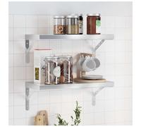 Wall Shelves Silver Stainless Steel 50x23.5x3cm Brushed Floating Heavy Duty 2pcs