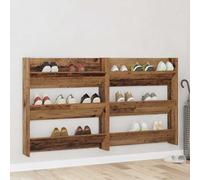 Wall Shoe Cabinet 2-Pack Old Wood Engineered Wood Matte 2-Shelves 22.3kg Compact