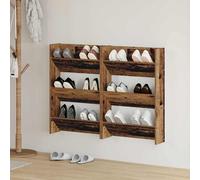 Wall Shoe Cabinet 2-Piece Old Wood Engineered Wood Matte 2 Shelves 19.25 kg Set