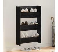 Wall Shoe Cabinet 2-Tier Black Oak Engineered Wood Matte Wall-Mounted Slim Entry