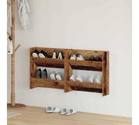 Wall Shoe Cabinet 2pc Old Wood Engineered Wood Matte 2-Shelf Wall-Mounted Modern