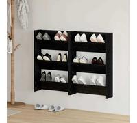 Wall Shoe Cabinet Black Oak 2-Shelf Engineered Wood Matte 2-Pack 19.25kg Compact