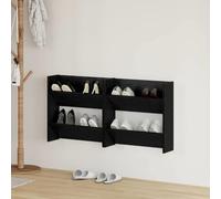 Wall Shoe Cabinet Black Oak Engineered Wood Slim Wall-mounted 2-Shelf Pack Entry