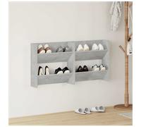 Wall Shoe Cabinet Concrete Grey 80x18x60cm Engineered Wood 2-Tier Tipping Slim.