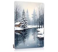 Wall Signs Beer Decor Ready To Hang - Snow-covered Cabin By The Serene Winter Lake Soft Bath For Dorm(30X40CM)