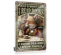 Wall Signs Fox Drink Tea I Read A Book and Drink Tea Tin Sign Art Printsvintage Signs Metaltrippy Room Decor Aestheticcute Office Supplies for Women Desk Sign Decor Door Signs for Bedroom(30X40CM)