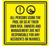 Wall Signs Liability All Persons Using The Swimming Pool Do So At Their Own Risk. Spa Warning Sign Metal 12x12 Hotel Decorative Safety Hot Multi Chemicals Large Tub Person Accidents Aigns Management