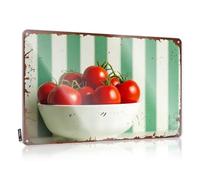 Wall Signs Work Desk Decor Deck Rustic Custom Fresh Tomatoes In A White Bowl Against Green Stripes - Easy To Hang Art(30X40CM)